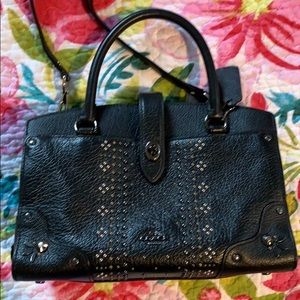 Coach Bandana Rivets Mercer Small Satchel, Black